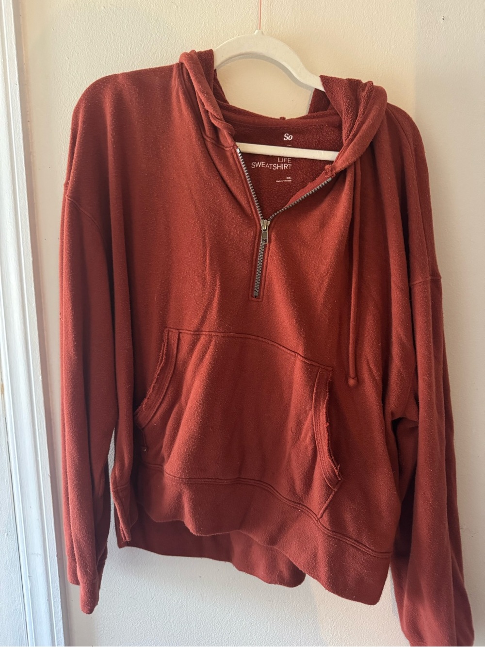 SO Women's Half-Zip Hoodie Pullover in Rust
